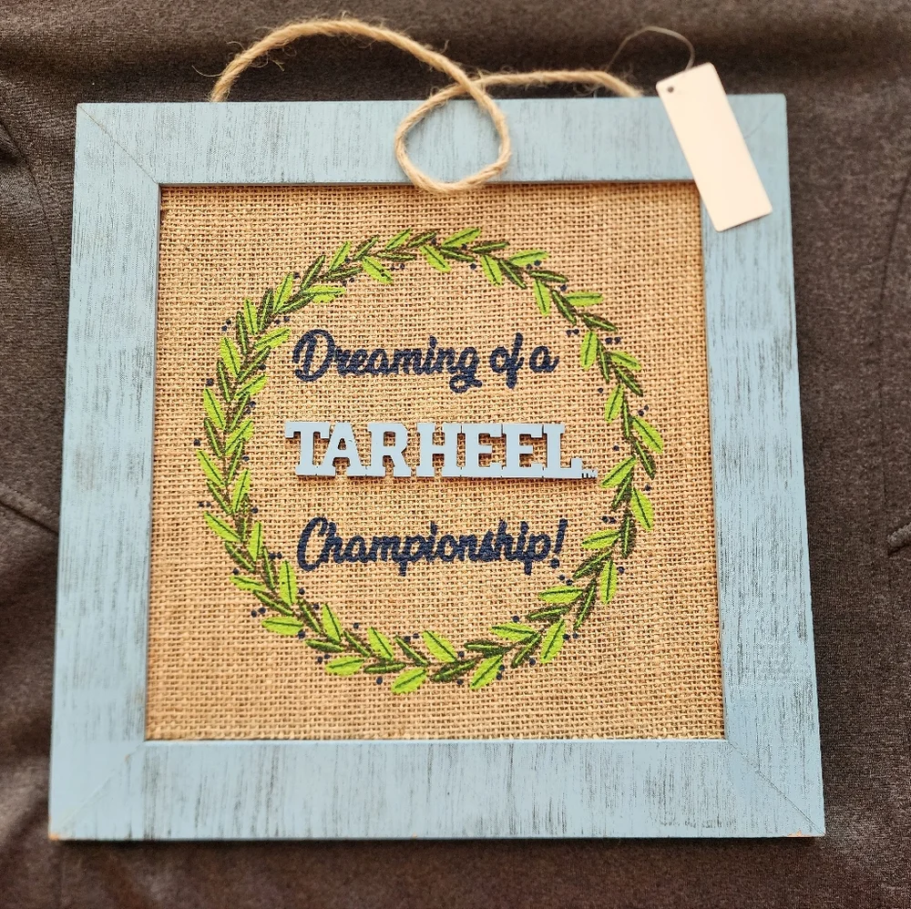 NC Tarheel Blue and Burlap Holiday Wreath Decor - Picture 2 of 2